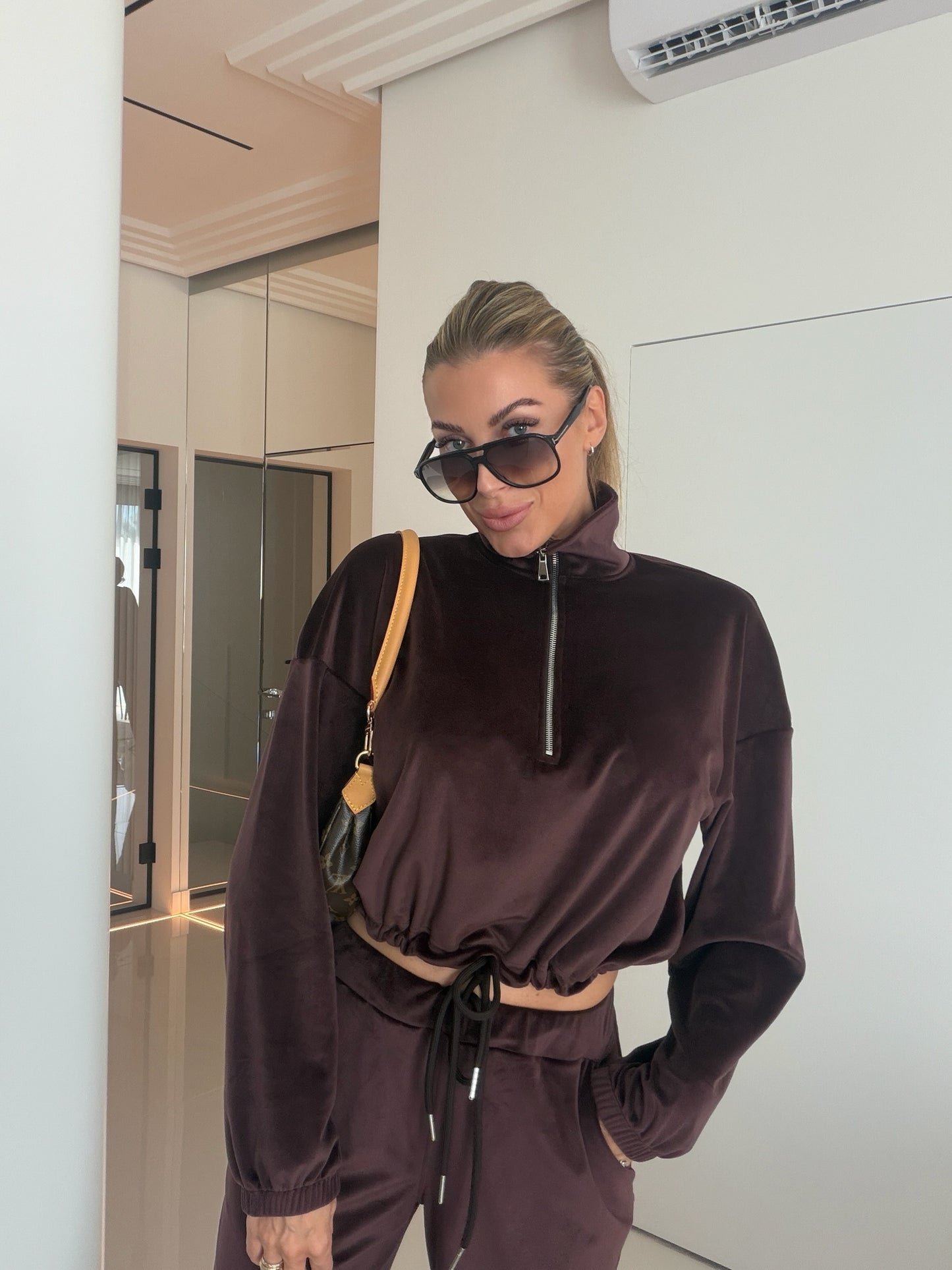 Bluza Sara stójka śliwkowa-czekolada